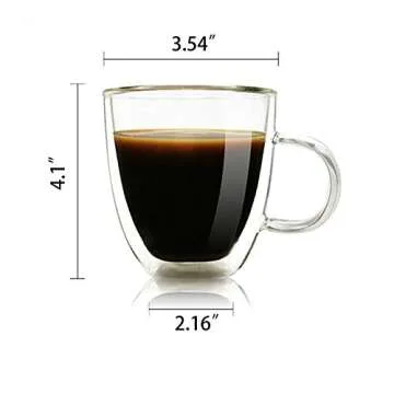 Glass Coffee Mug, Double Wall Insulated Glass Cup 12 Oz Heat-resistant Clear Coffee Mug for Tea Coff...