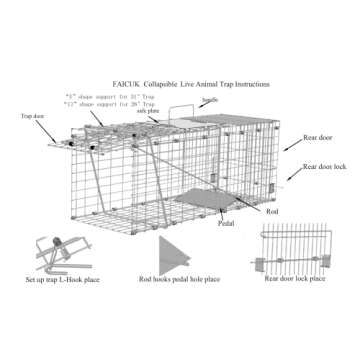 Faicuk Large Collapsible Humane Live Animal Cage Trap for Raccoon, Opossum, Stray Cat, Rabbit, Groundhog and Armadillo 32 x 11 x 13 Inch