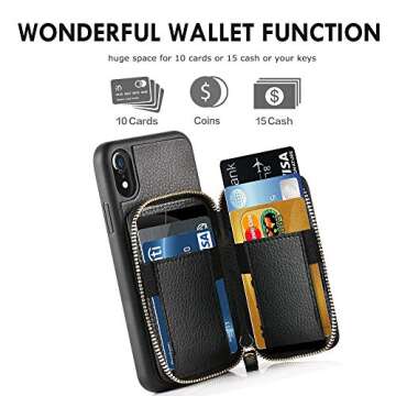 ZVE iPhone XR Case - Stylish Wallet with Crossbody Strap