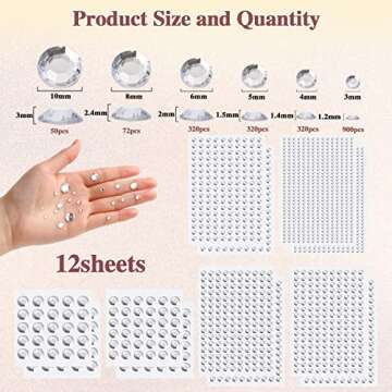 1980pcs Clear Rhinestone Stickers,6 Sizes Clear Face Gems Stickers Transparent Bling Bling Hair Gems Self Adhesive Crystal Stickers Diamond Stickers for Decorate Face Nail Body DIY Craft Scrapbooking