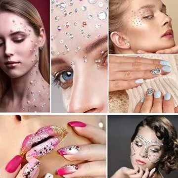 1980pcs Clear Rhinestone Stickers,6 Sizes Clear Face Gems Stickers Transparent Bling Bling Hair Gems Self Adhesive Crystal Stickers Diamond Stickers for Decorate Face Nail Body DIY Craft Scrapbooking