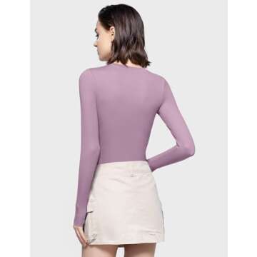 PUMIEY Long Sleeve Shirts for Women Crew Neck Slim Fit Tops Sexy Basic Tee, Mauve Medium