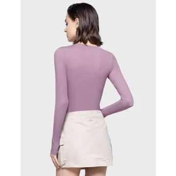 PUMIEY Long Sleeve Shirts for Women Crew Neck Slim Fit Tops Sexy Basic Tee, Mauve Medium