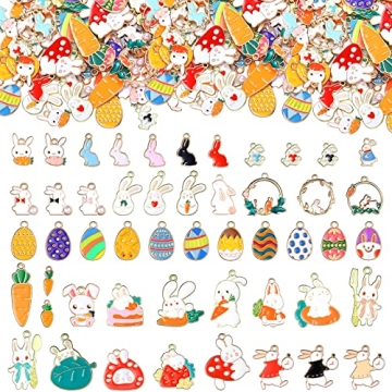 Kingdder Easter Charms for Jewelry Making - Bunnies, Eggs, and Carrots