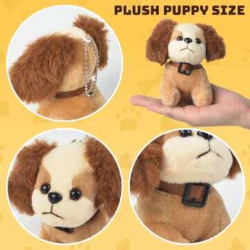 letesult 36Pcs Adopt A Puppy Party Favors, Mini Stuffed Animals Adopt A Dog Set Includes 12 Stuffed Dogs 12 Kraft Paper Bags 10 White Plastic Fence Mini Chalkboard & Chalk Marker for Adopt A Pet Party