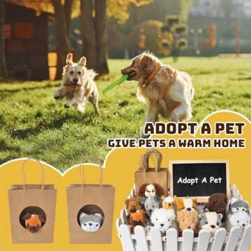 letesult 36Pcs Adopt A Puppy Party Favors, Mini Stuffed Animals Adopt A Dog Set Includes 12 Stuffed Dogs 12 Kraft Paper Bags 10 White Plastic Fence Mini Chalkboard & Chalk Marker for Adopt A Pet Party