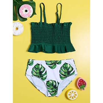 Rosiika Toddler Baby Girls Strapless Bikini Set High Waisted Bandeau Swimsuits Wrap 2 Piece Bathing Suit Backless Swimwear 164 Green 12-14 Years