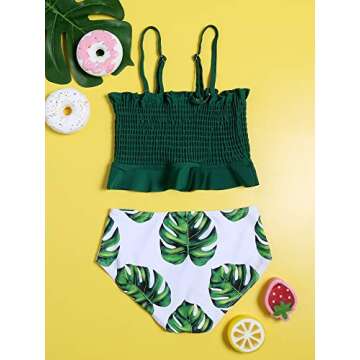 Rosiika Toddler Baby Girls Strapless Bikini Set High Waisted Bandeau Swimsuits Wrap 2 Piece Bathing Suit Backless Swimwear 164 Green 12-14 Years