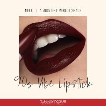 Runway Rogue 90s Vibe Lipstick, Moisturizing Matte Midnight-Merlot Dark Burgundy Lipstick, ‘1993?...