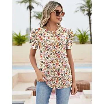 Ivicoer Summer Tops for Women 2025 Trendy Puff Sleeve Shirt Dressy Casual Floral Tops and Blouses Wo...