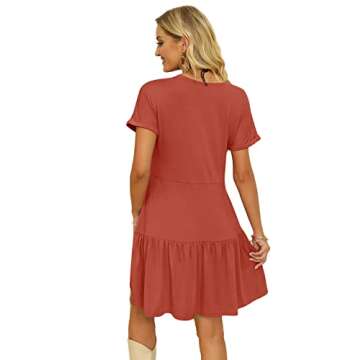 YIBOCK Women's Summer Short Sleeve Crew Neck T Shirt Dress Casual Loose Swing Dress with Pocket Rust XX-Large