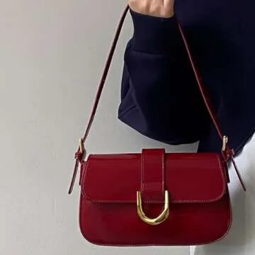 Small Shoulder Bag for women,Crossbody Purses,Leather Tote Handbag Clutch Hobo Purse,with Zipper Closure for Women (A-red)