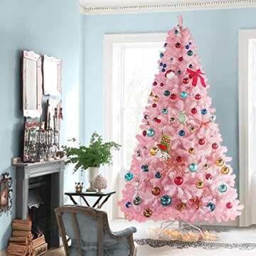 Yaheetech 7.5ft Pink Artificial Christmas Pine Tree Seasonal Holiday Carnival Home Party Decoration for Home, Office, Party Decoration Indoor Outdoor with 1539 Branch Tips and Foldable Stand