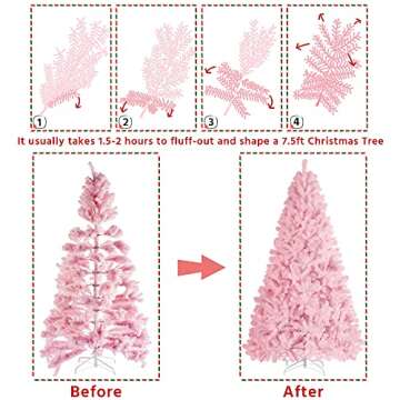 Yaheetech 7.5ft Pink Artificial Christmas Pine Tree Seasonal Holiday Carnival Home Party Decoration for Home, Office, Party Decoration Indoor Outdoor with 1539 Branch Tips and Foldable Stand