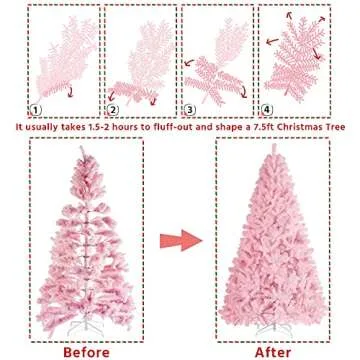 Yaheetech 7.5ft Pink Artificial Christmas Pine Tree Seasonal Holiday Carnival Home Party Decoration for Home, Office, Party Decoration Indoor Outdoor with 1539 Branch Tips and Foldable Stand