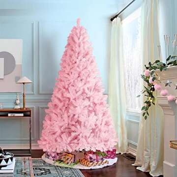 Yaheetech 7.5ft Pink Artificial Christmas Pine Tree Seasonal Holiday Carnival Home Party Decoration for Home, Office, Party Decoration Indoor Outdoor with 1539 Branch Tips and Foldable Stand
