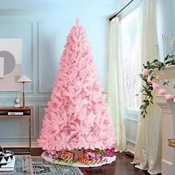 Yaheetech 7.5ft Pink Artificial Christmas Pine Tree Seasonal Holiday Carnival Home Party Decoration for Home, Office, Party Decoration Indoor Outdoor with 1539 Branch Tips and Foldable Stand