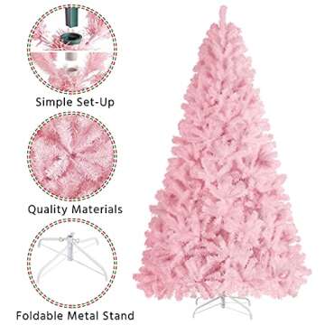 Yaheetech 7.5ft Pink Artificial Christmas Pine Tree Seasonal Holiday Carnival Home Party Decoration for Home, Office, Party Decoration Indoor Outdoor with 1539 Branch Tips and Foldable Stand