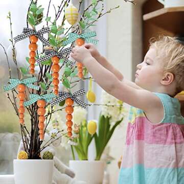 6 Pieces Wood Beads Carrots, Wooden Beads Carrots for Easter Decor, Easter Tiered Tray Decor, Easter...