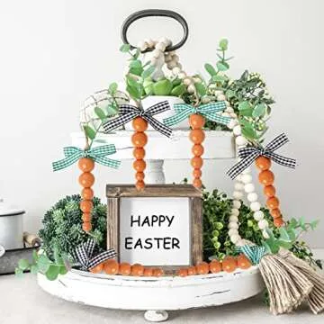 6 Pieces Wood Beads Carrots, Wooden Beads Carrots for Easter Decor, Easter Tiered Tray Decor, Easter Decorations for Home, Easter Tree Decorations, Spring Decor, Easter Gifts