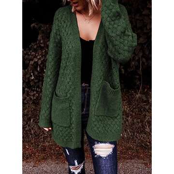 Dokotoo Womens Oversized Winter Cardigans Sweaters for Women 2024 Fashion Open Front Ladies Long Sleeve Autumn Chunky Casual Soft Knit Outerwear Coats Green X-Large