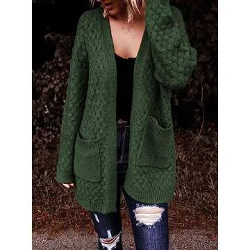 Dokotoo Womens Oversized Winter Cardigans Sweaters for Women 2024 Fashion Open Front Ladies Long Sleeve Autumn Chunky Casual Soft Knit Outerwear Coats Green X-Large