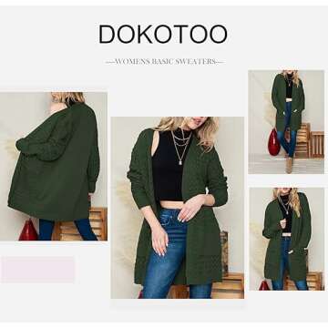 Dokotoo Womens Oversized Winter Cardigans Sweaters for Women 2024 Fashion Open Front Ladies Long Sleeve Autumn Chunky Casual Soft Knit Outerwear Coats Green X-Large