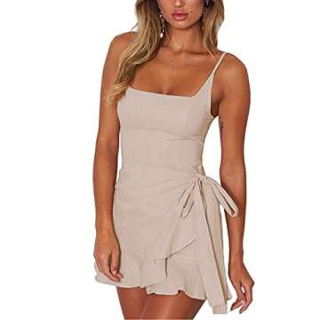 AIMCOO Women's Casual Ruffle Hem Wrap Dress Spaghetti Strap