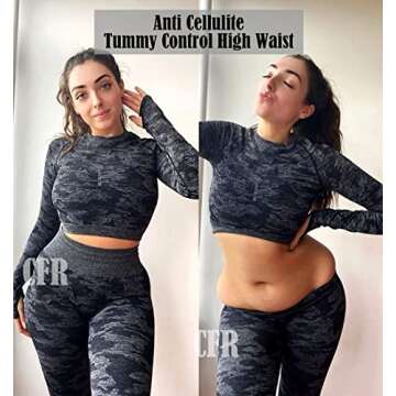 CFR Women High Waist Yoga Pants Butt Lifting Camo Seamless Leggings