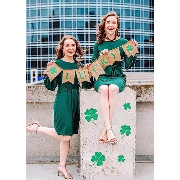 Elegant Lantern Sleeve Dress for Women in Dark Green