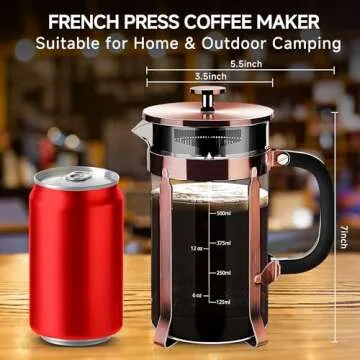 YMMIND French Press Coffee Maker 21oz 304 Stainless Steel Coffee Press,with 4 Filters System, Heat Resistant Thickness Borosilicate French Press Glass, BPA-Free Brewed Tea Pot Coffee Plunger