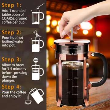 YMMIND French Press Coffee Maker 21oz 304 Stainless Steel Coffee Press,with 4 Filters System, Heat Resistant Thickness Borosilicate French Press Glass, BPA-Free Brewed Tea Pot Coffee Plunger