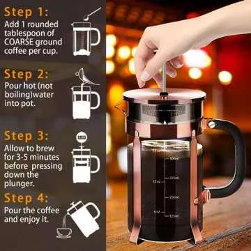 YMMIND French Press Coffee Maker 21oz 304 Stainless Steel Coffee Press,with 4 Filters System, Heat Resistant Thickness Borosilicate French Press Glass, BPA-Free Brewed Tea Pot Coffee Plunger