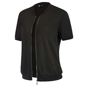 KANCY KOLE Women's Stand Collar Zip Up Short Sleeve Hoodies Jacket Sweatshirts with Pockets(L,Black