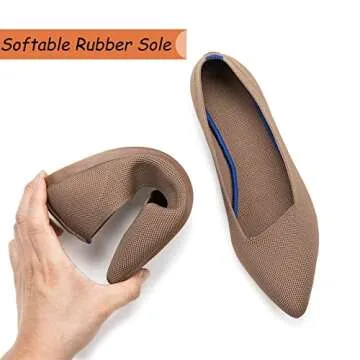 Frank Mully Womens Pointed Toe Flats Knit Dress Shoes Comfort Women Shoes Slip On Shoes for Woman Classic Softable Shoes Low Wedge Brown, 9