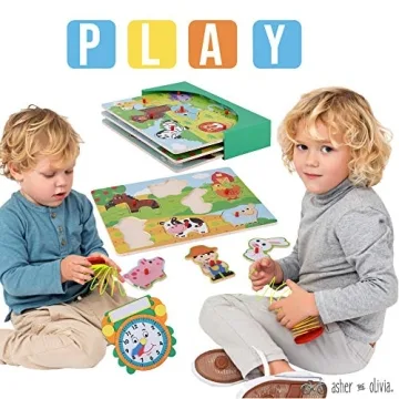 Wooden Toddler Puzzle Set with Storage Rack & Teaching Clock