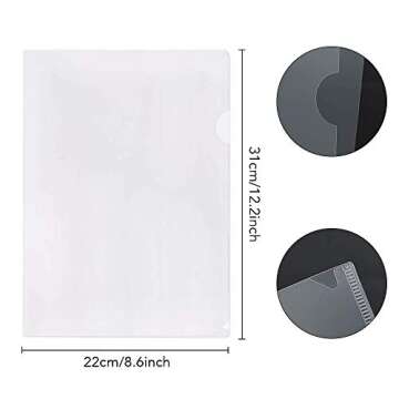 LRCXL 50 Pack Clear Document Folder L-Type Plastic Folder Copy Safe Project Pocket US Letter/ A4 Size in Transparent Color