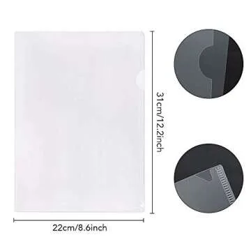LRCXL 50 Pack Clear Document Folder L-Type Plastic Folder Copy Safe Project Pocket US Letter/ A4 Size in Transparent Color