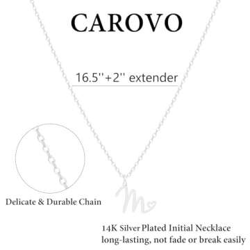 CAROVO Initial Necklaces for Women, Dainty Silver Initial Necklace Letter J Initial Pendant Necklace Cute Silver Initial Necklace for Women Jewelry Gifts for Mom