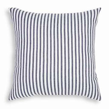 Cackleberry Home Navy Blue and White Ticking Stripe Woven Cotton Decorative Square Throw Pillow Case...