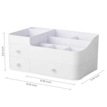 HBlife Plastic Makeup Organizer for Vanity, Large Skincare Organizers 8 Compartments Bathroom Organizer Cosmetic Storage, White