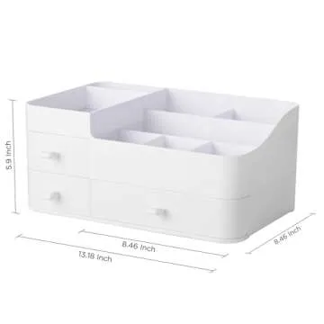 HBlife Plastic Makeup Organizer for Vanity, Large Skincare Organizers 8 Compartments Bathroom Organizer Cosmetic Storage, White