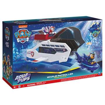 Paw Patrol Aqua Pups Whale Patroller Team Vehicle with Chase Action Figure, Toy Car and Vehicle Laun...