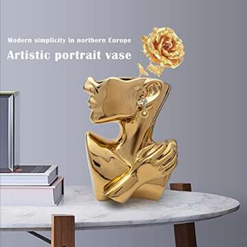 Notakia Succulent Planter Bust Vase Small Face Plante Head Face Vase Home Decoration Succulent Cactus Indoor Plant Pot (Gold)