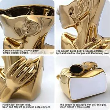 Notakia Succulent Planter Bust Vase Small Face Plante Head Face Vase Home Decoration Succulent Cactus Indoor Plant Pot (Gold)