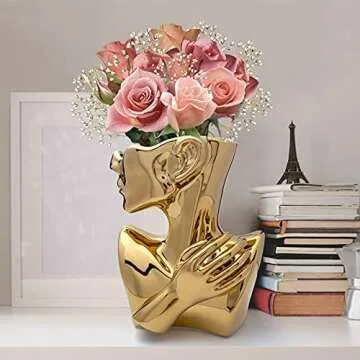 Notakia Succulent Planter Bust Vase Small Face Plante Head Face Vase Home Decoration Succulent Cactus Indoor Plant Pot (Gold)