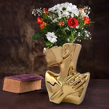 Notakia Succulent Planter Bust Vase Small Face Plante Head Face Vase Home Decoration Succulent Cactus Indoor Plant Pot (Gold)