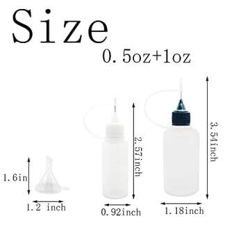 MYYZMY 12 Pcs Precision Tip Applicator Bottles, 6 Pcs 1 Ounce and 6 Pcs 0.5 Ounce Translucent Glue Bottles, with 2 Mini Funnel, Multicolor Lids