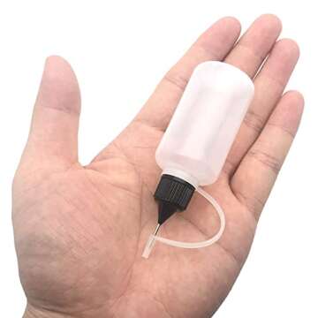 MYYZMY 12 Pcs Precision Tip Applicator Bottles, 6 Pcs 1 Ounce and 6 Pcs 0.5 Ounce Translucent Glue Bottles, with 2 Mini Funnel, Multicolor Lids