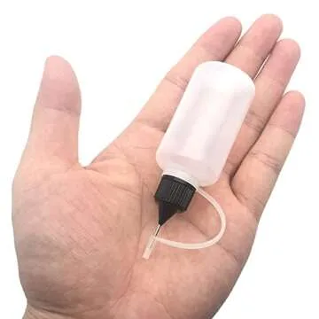 MYYZMY 12 Pcs Precision Tip Applicator Bottles, 6 Pcs 1 Ounce and 6 Pcs 0.5 Ounce Translucent Glue Bottles, with 2 Mini Funnel, Multicolor Lids